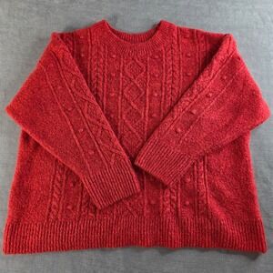 Old Navy Cable Knit Sweater Women 3X Orange Crew Neck Chunky Relaxed Fit